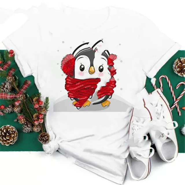 Christmas Penguin Owl Print Women's Black T Shirt C28 - Shop at LoveMi