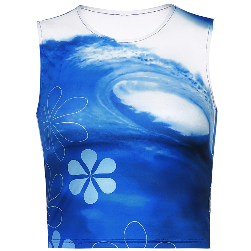 Title 4, Fashion Abstract Printed Round Neck Sleeveless ...