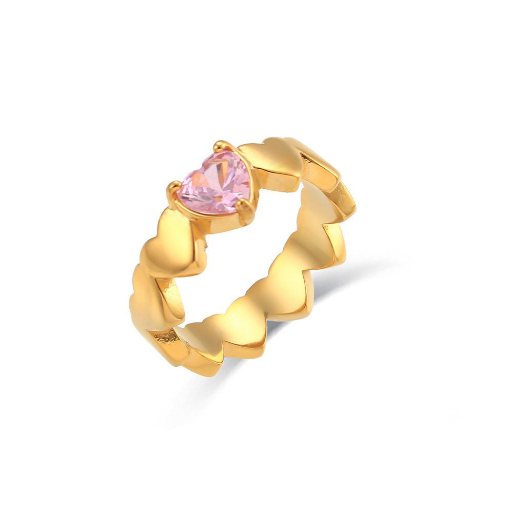 Zircon Ring In Stainless Steel Plated 18K Gold Heart
