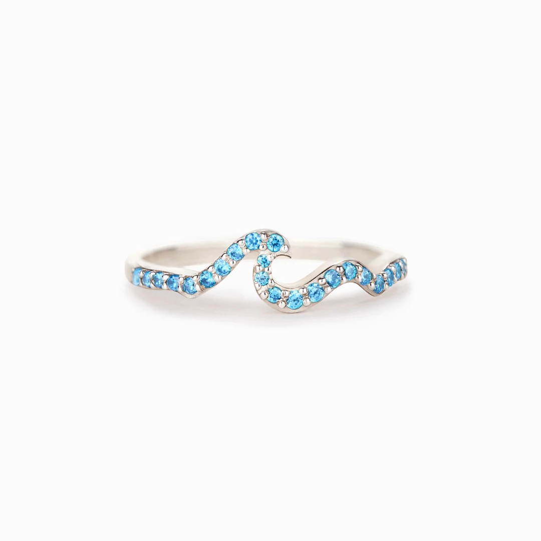 New S925 Sterling Silver Water Wave Ring Women's Light Luxury