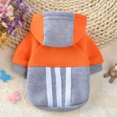 Pet Clothes Dog Clothes Fashion Fleece Hooded Contrast Sweater - Grey - View 1
