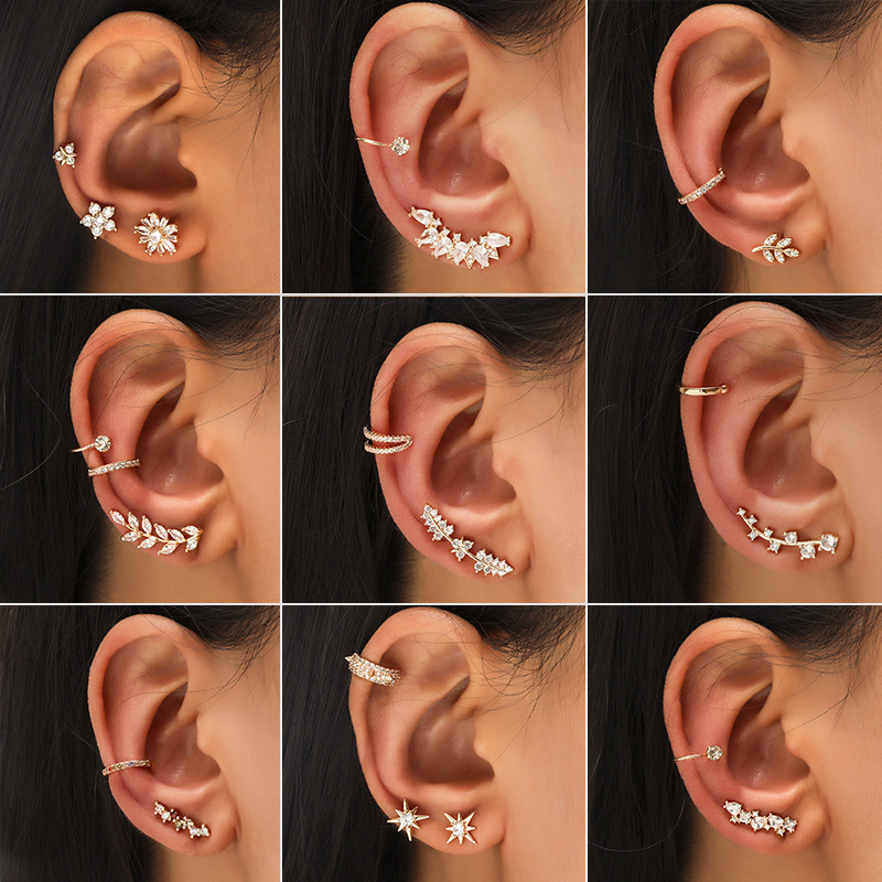 New Simple Star Small Diamond Ear Clip Pearl Zircon Earrings
