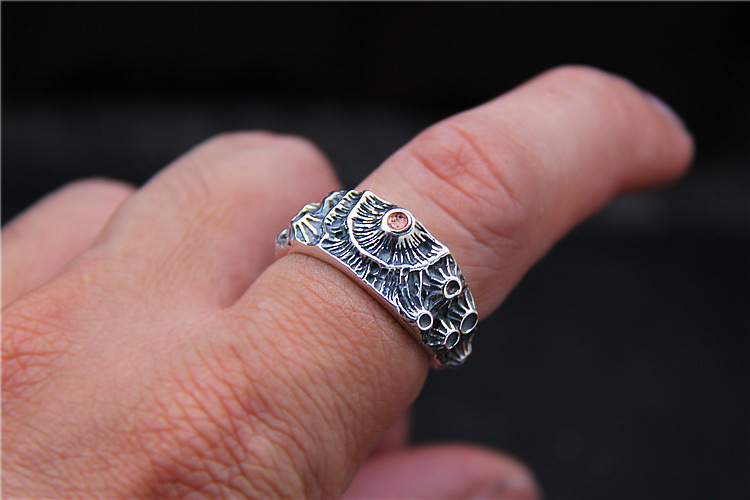 Trendy Sterling Silver  Ring Crater Ring Male