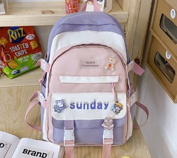 Women's Design Contrast Color Niche Backpack Girl Mori Japanese Style Male High School Student Simple College Students Bag Purple - Shop at LoveMi