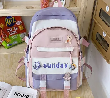 Women's Design Contrast Color Niche Backpack Girl Mori Japanese Style Male High School Student Simple College Students Bag - Purple