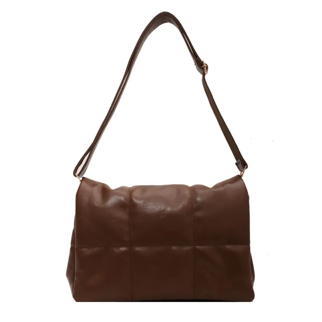 Plaid Shoulder Bag Winter Simple Messenger Bag Women Solid Color Flaps Brown - Shop at LoveMi