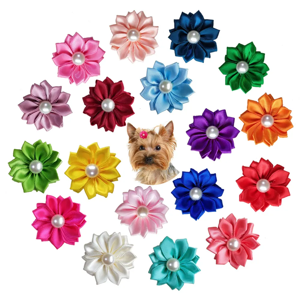 Pet Supplies Head Flower Bow Rubber Band Petal Pearl - Ha010 Random