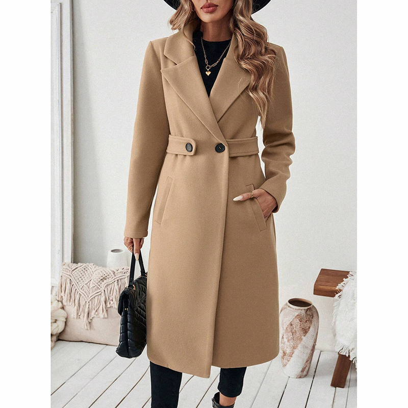 Women's Notch Lapel Trench Coat, Single Breasted Mid Long Casual Formal Outerwear For Fall Winter Camel - Shop at LoveMi