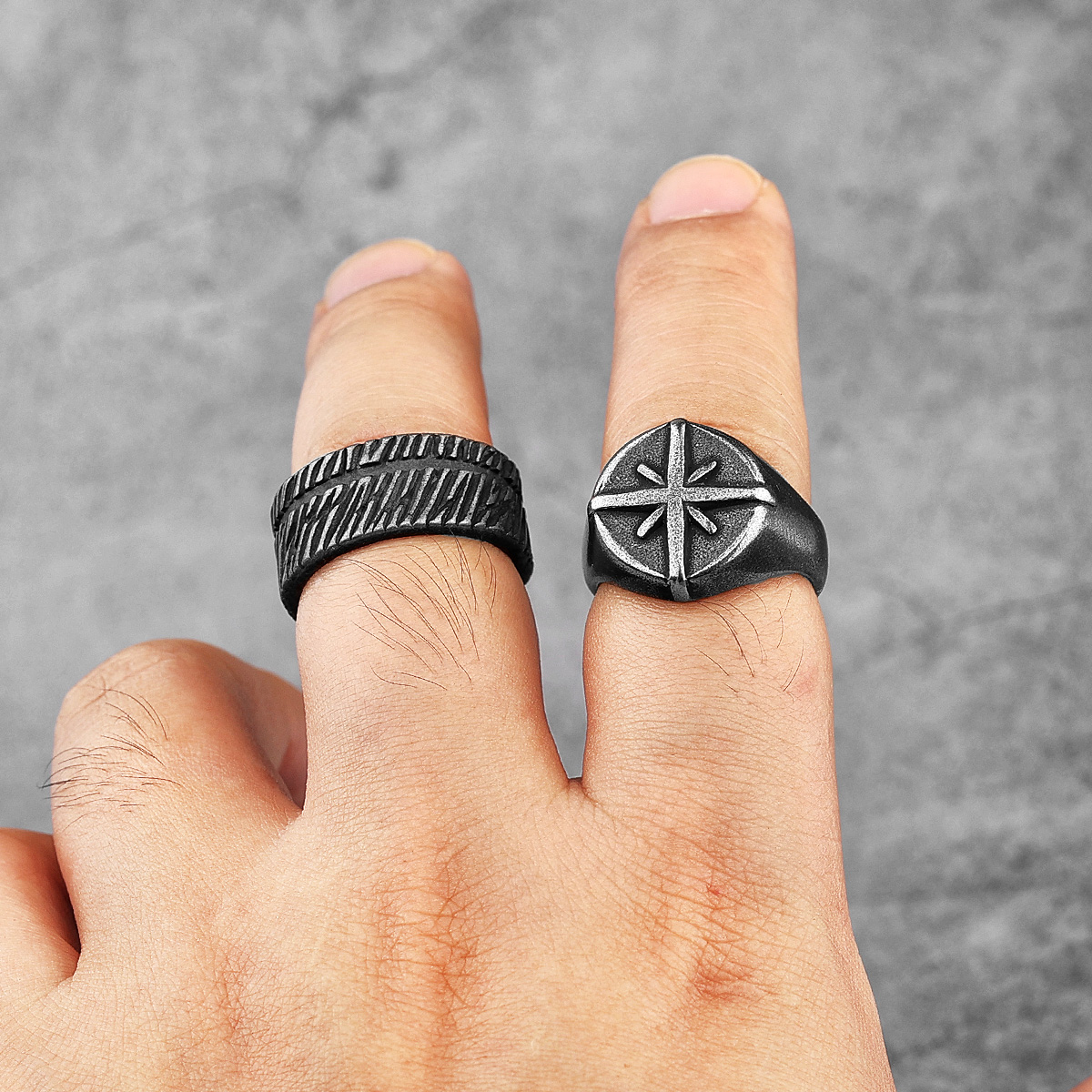 Geometric Vintage Titanium Men's Compass Ring