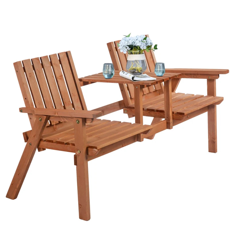 Patio Bench, Garden Bench With Middle Table And Umbrella Hole, Wooden Outdoor Bench For Patio, Porch, Poolside, Balcony, Orange — foto 7
