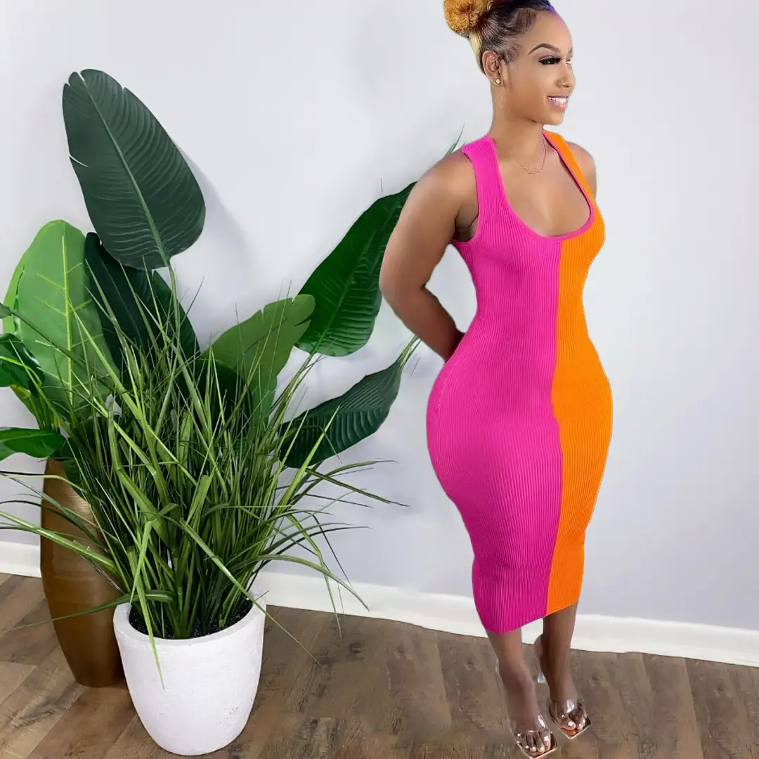 Women's Fashion Stitching Pit Strip Dress