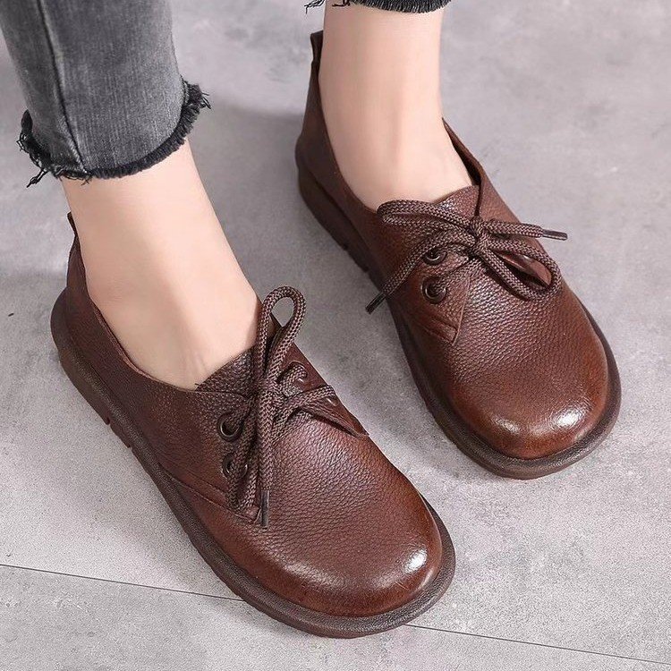 Title 3, British Round Toe Lace-up Flat Shoes Low Heel F...