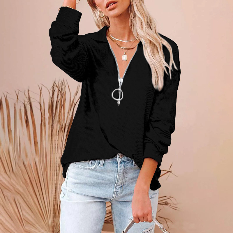 Title 12, Casual Solid Color Loose V-neck Long-sleeved Th...