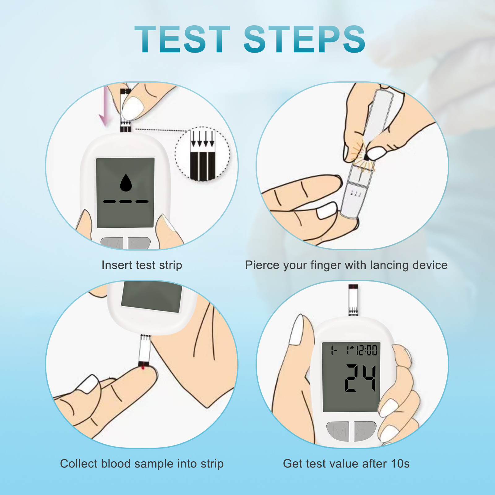Portable Blood Glucose Meter Kit - Auto Coding, Fast 10s Results, Includes 50 Test Strips & 50 Lancets 2