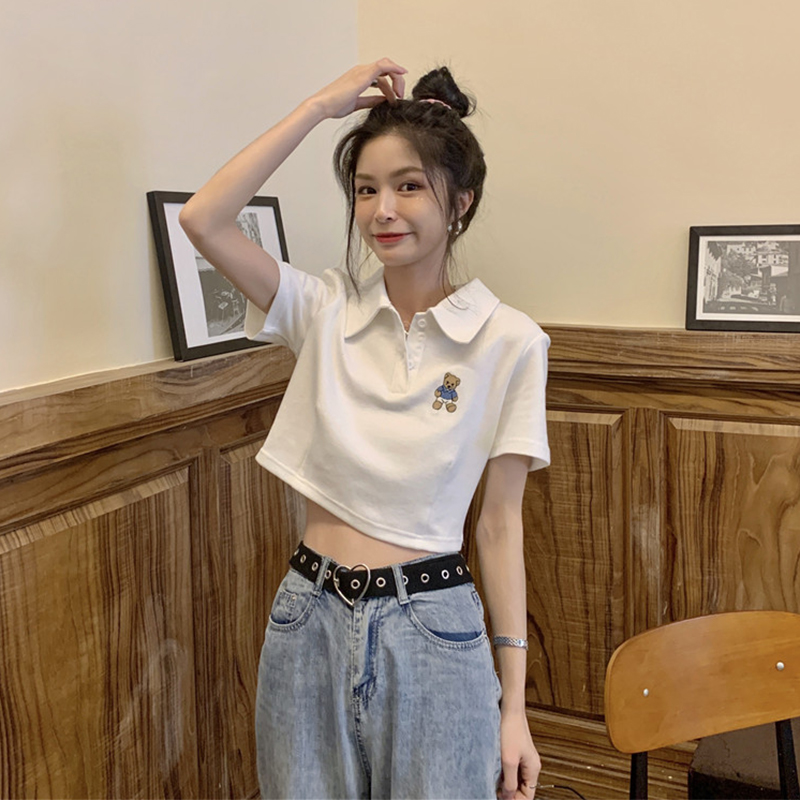 Short-sleeved High-waisted Short Polo Collar With Sweet And Spicy Wind