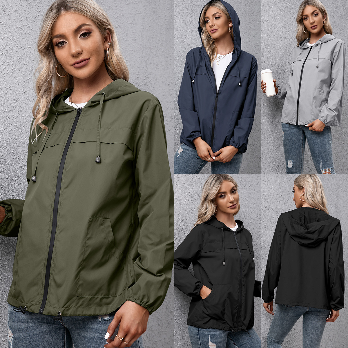 Outdoor Sports Hooded Waterproof Jacket Zipper Women's Top