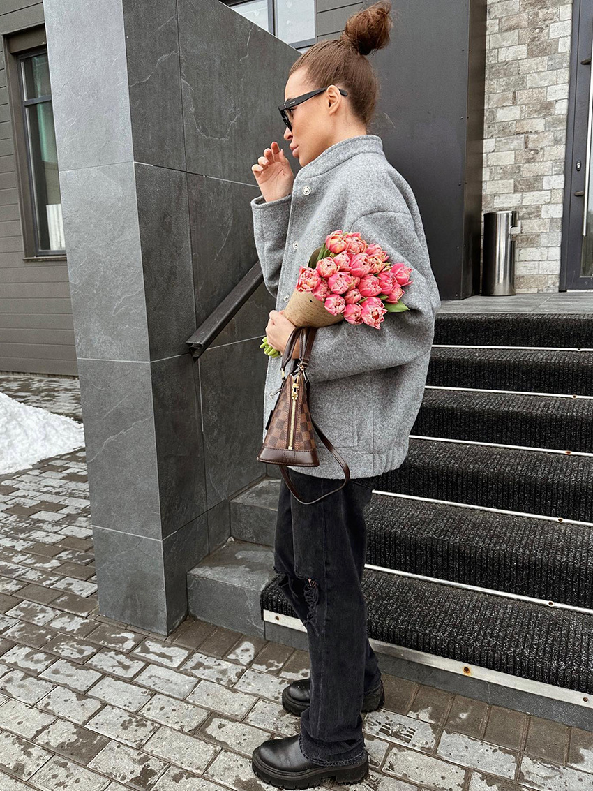 Title 4, Womens fashionable simple gray woolen coat for...