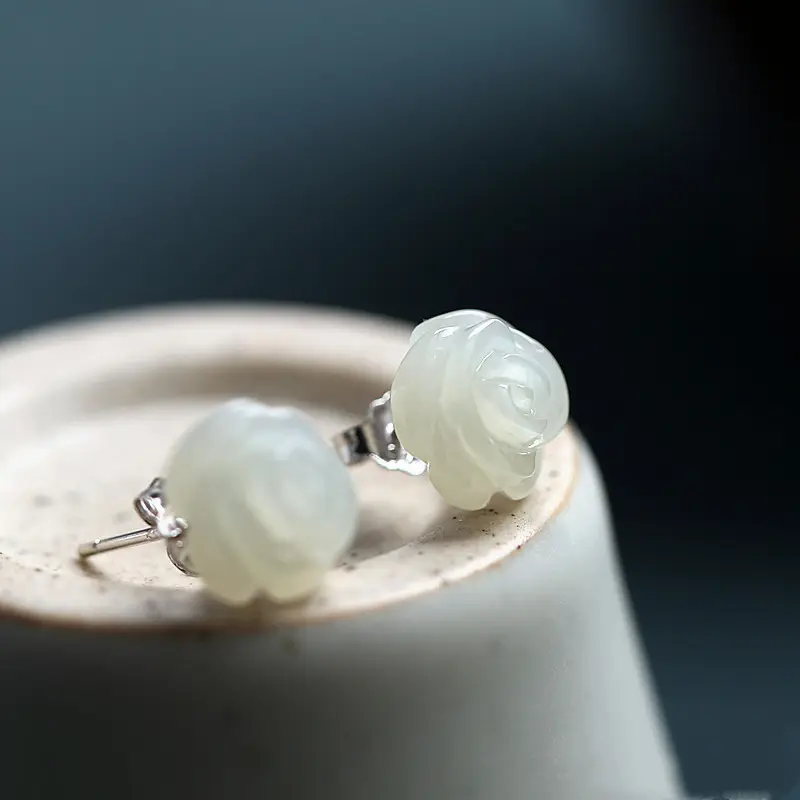 Ose Flower Sterling Silver Women Hetian Jade