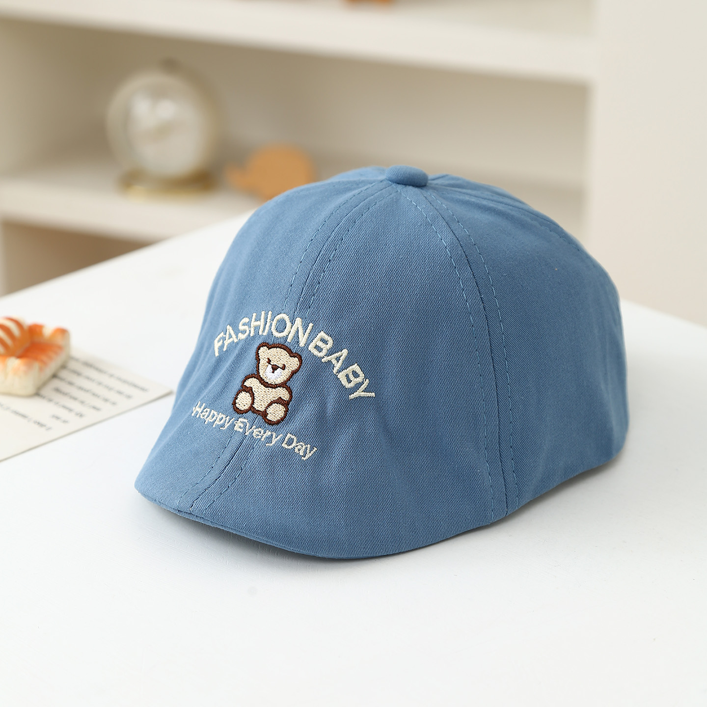 Newly Designed Bear-embroidered Multi-letter Children's Outdoor Sun Protection And Shade Hat, Cool And Trendy Baby Beret Style Cap
