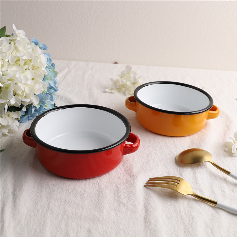 Title 1, Thicken Colored Double Ear Enamel Bowl Tableware