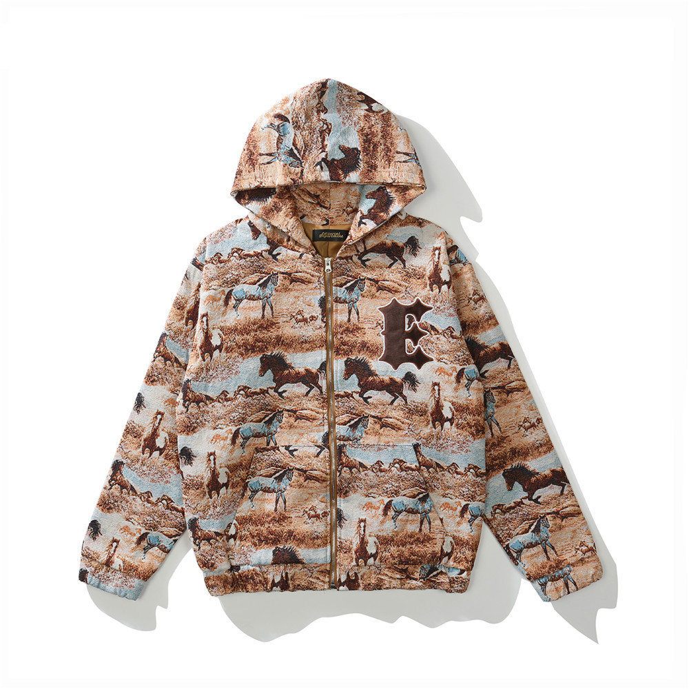 European And American Style Trendy Loose Hooded Zipper Jacket