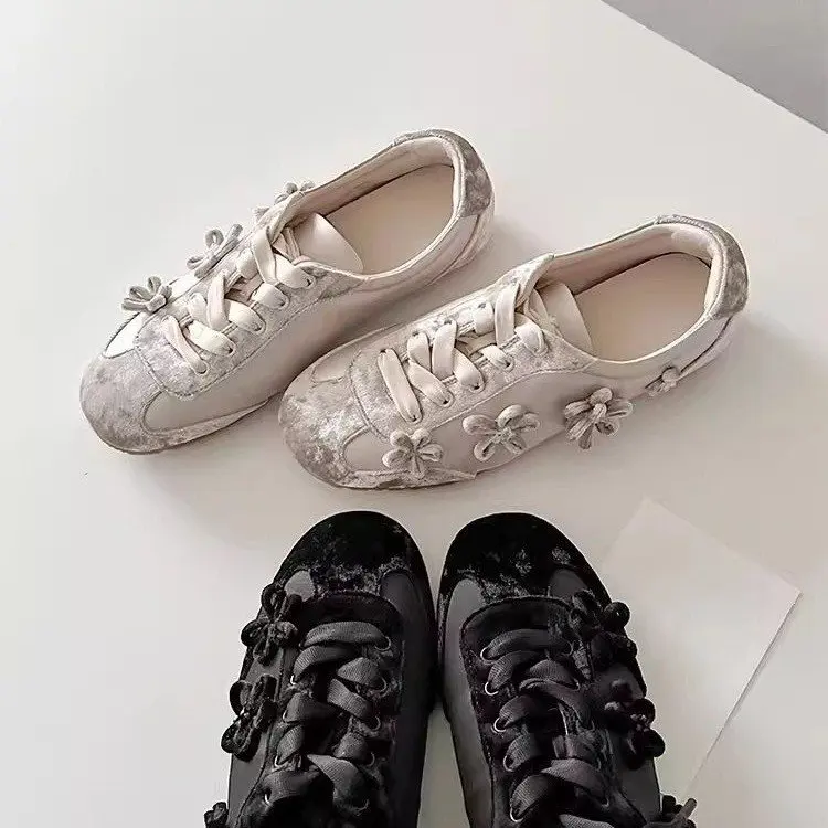 French Velvet Sweet Casual Shoes, Lace Round