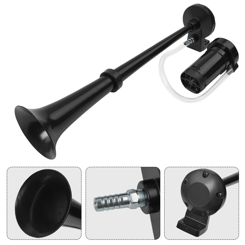 150db 12V Black Super Loud Single Trumpet Air Horn Kit Truck Lorry Boat Train — image 7