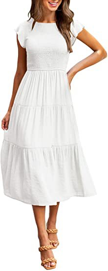 Gathered Layered Short Sleeve Swing Dress White - Shop at LoveMi