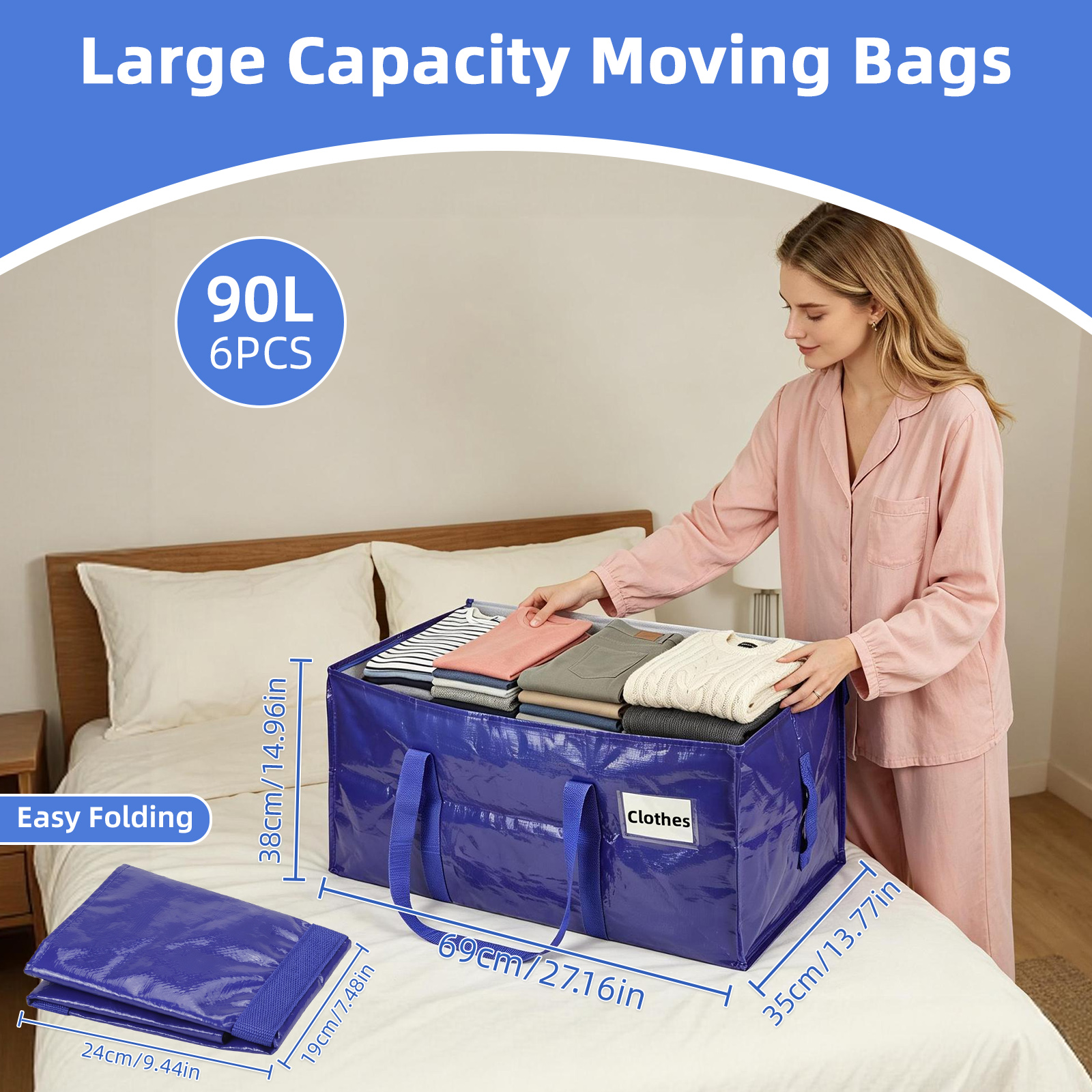 Inreeme 90l large heavy-duty moving bags and storage bags