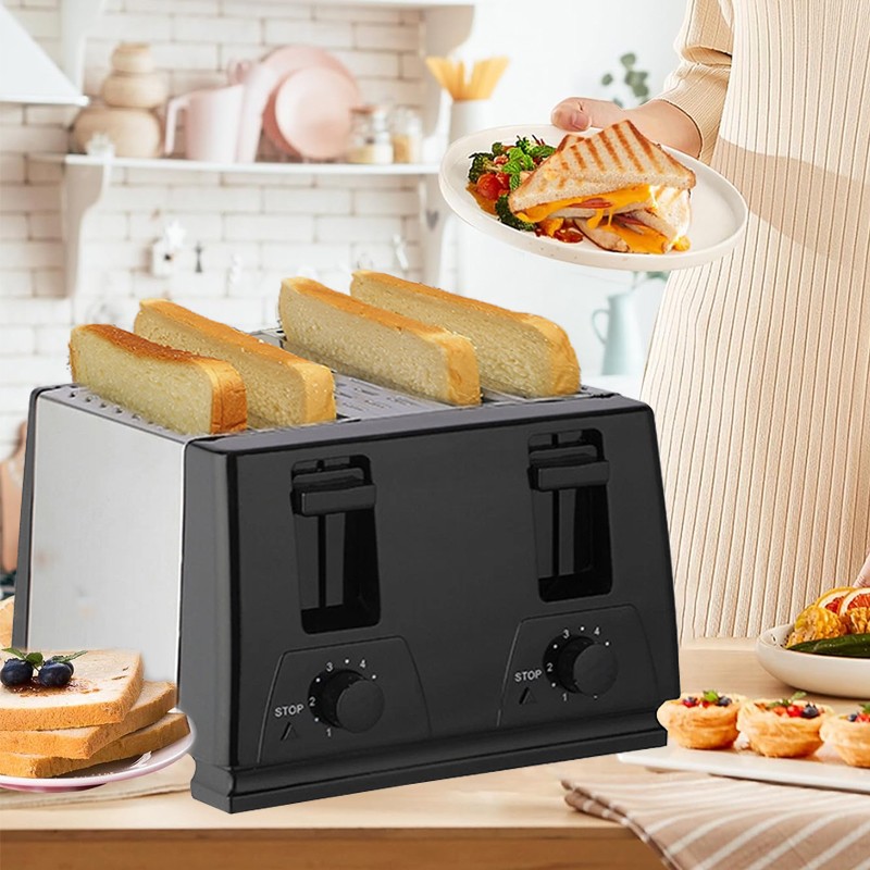 Kitchen Toaster 4 Slice Steel Variable Defrost Reheat Extra Wide Slot — image 7
