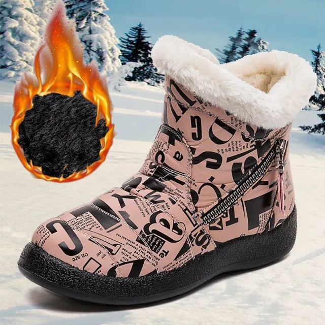 Letter Print Boots Winter Warm Plush Snow Boot Women Shoes Pink - Shop at LoveMi