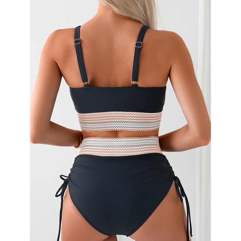 Women’s High Waisted Bikini Sets Two Piece Tummy Control Swimsuit Color Block Bathing Suits