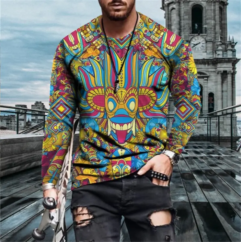 Creative Personality Map 3D Printed T-shirt Spring, Summer And Autumn Casual Breathable Long Sleeves