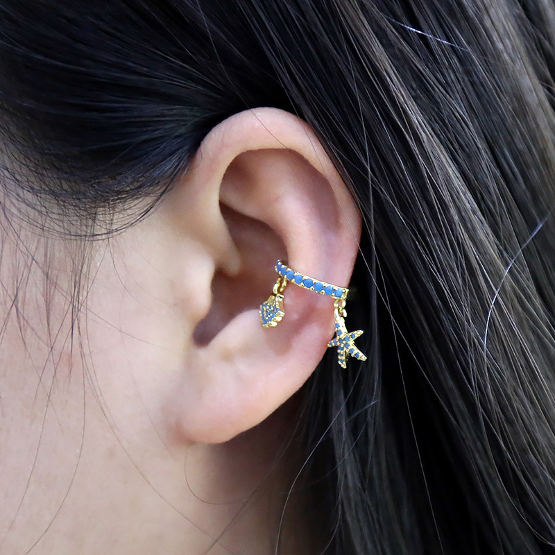Micro-set Zircon Ear Clips Starfish And Shell With White Diamonds
