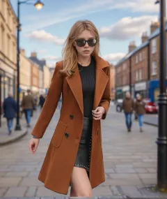 Korean Slim Slim Fashion Temperament Long Waist Wool Coat - Caramel Color - View 1