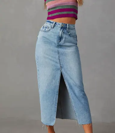 Sexy Spice Girl Skirt A- Shaped Split Slimming Denim