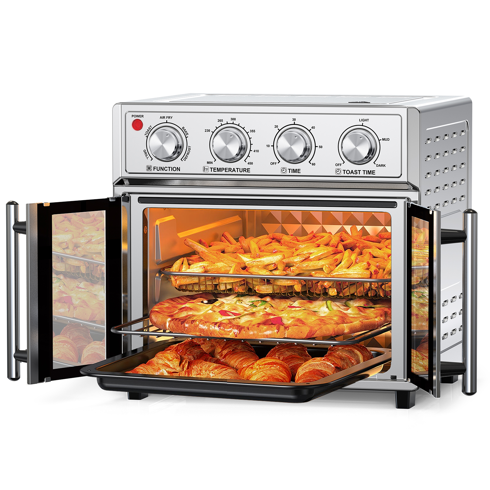 29.5 QT Air Fryer Convection Toaster Oven, French Door, 6 Slices, 1700W, Multifunction Oven, Air Fryer, Toast, Grill, Defrost, Bake, Time And Temperature Controls, Silver, Amazon Resale Prohibited — foto 4