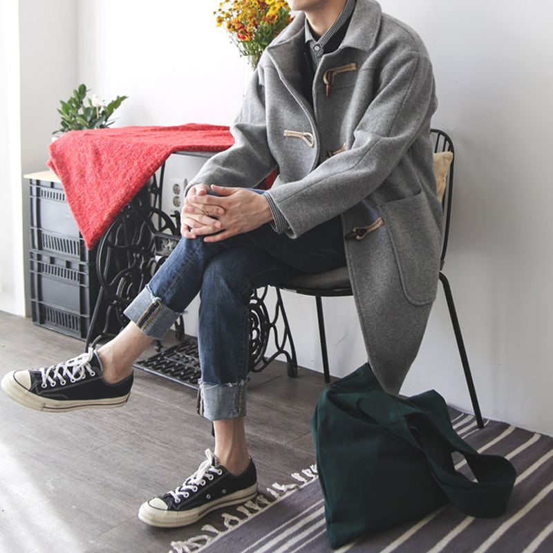 Wool Windbreaker Loose Coat For Young Men