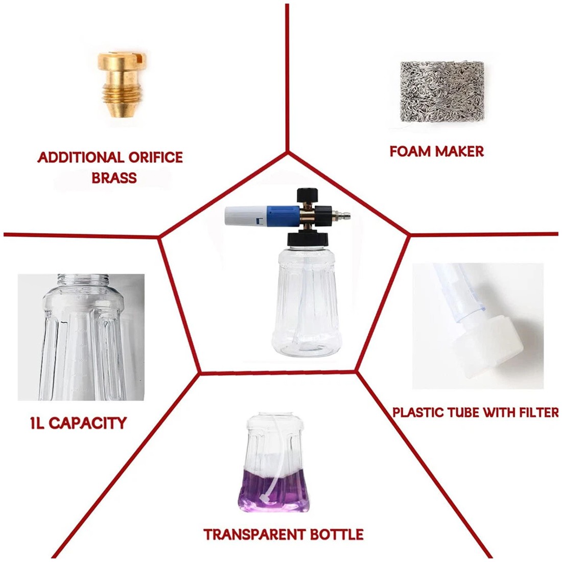 Quick Release 14 Snow Foam Lance Pressure Washer Gun Soap Cannon Bottle