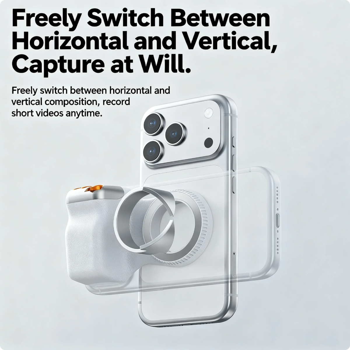 Magnetic Camera Grip Stabilizer With Wireless Remote, Ergonomic Anti-Shake Phone Handle Compatible With MagSafe, Zoom Control Portrait Landscape Switching, 109g Lightweight