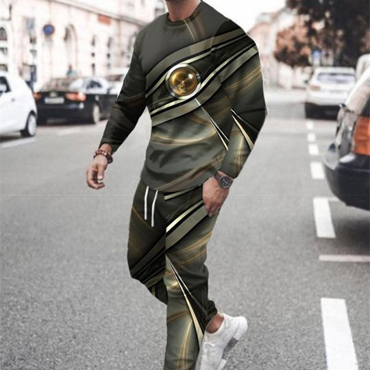 3d Digital Printing Crew Neck Sweater Sports Trousers Suit