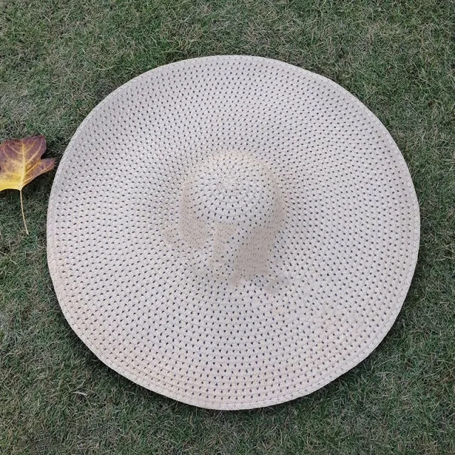70cm Big Brim Folding Straw Hat Sunshade Khaki Hollow Out - Shop at LoveMi