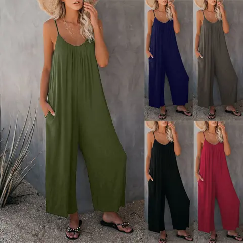 Women's Loose Sleeveless Jumpsuits Romper Jumpsuit with Pockets Long