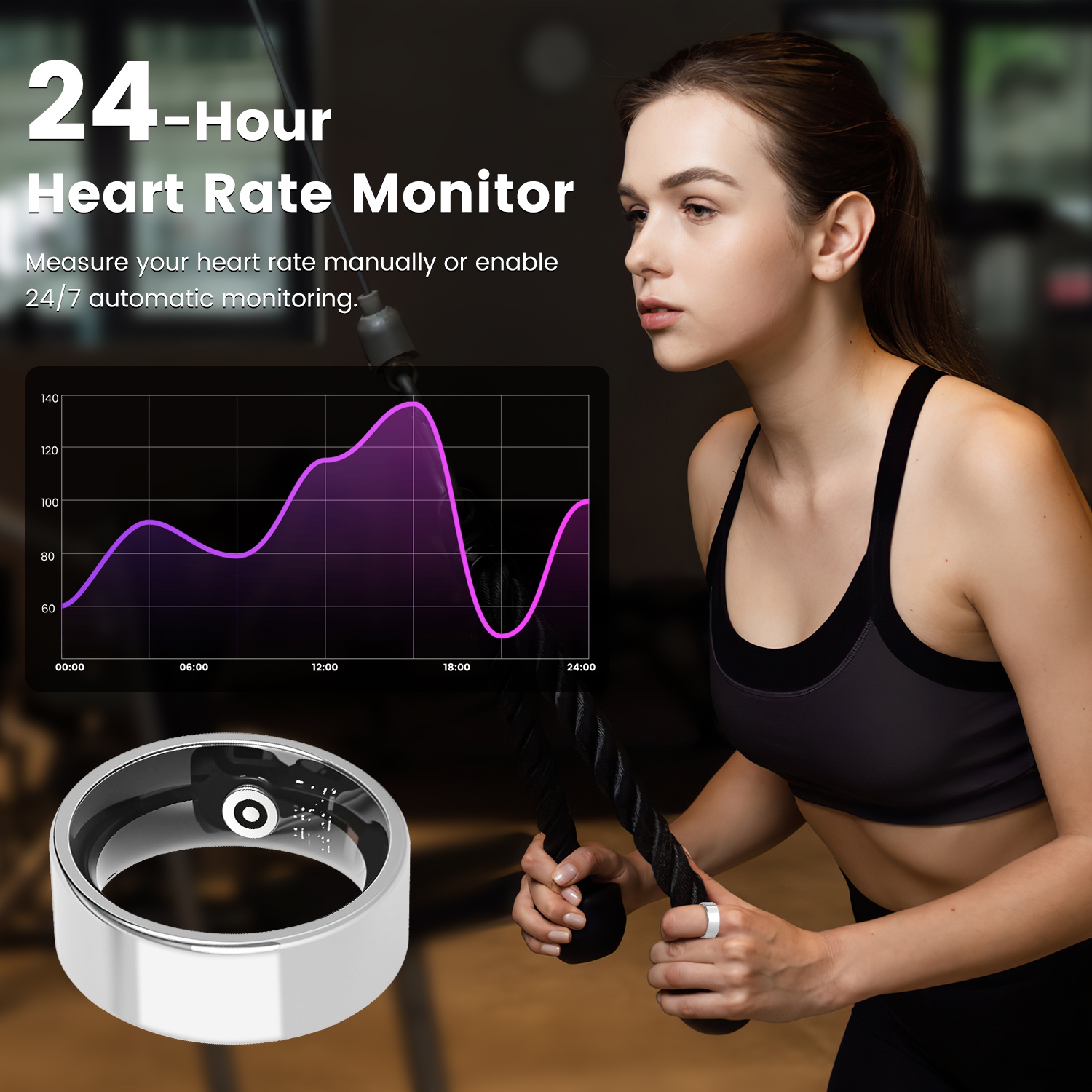 Smart Ring Health Tracker Fitness Sleep Stress HRV Tracker With Charging Case Magnetic Charging Cable For Women & Men Compatible With IOS & Android 7-Day Battery Life Size7 Size8 Size9 Size10