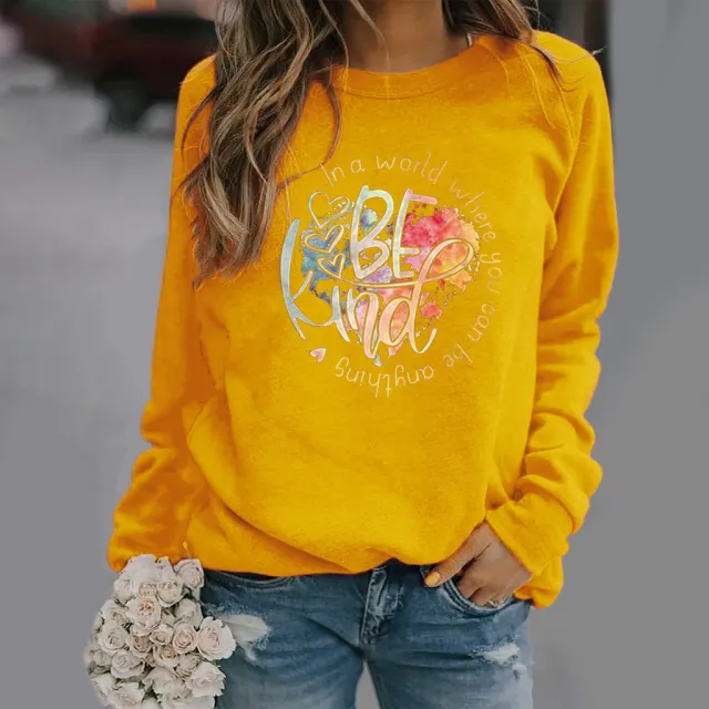 Graphic Print Long sleeved Round Neck Sweatshirt Yellow - Shop at LoveMi