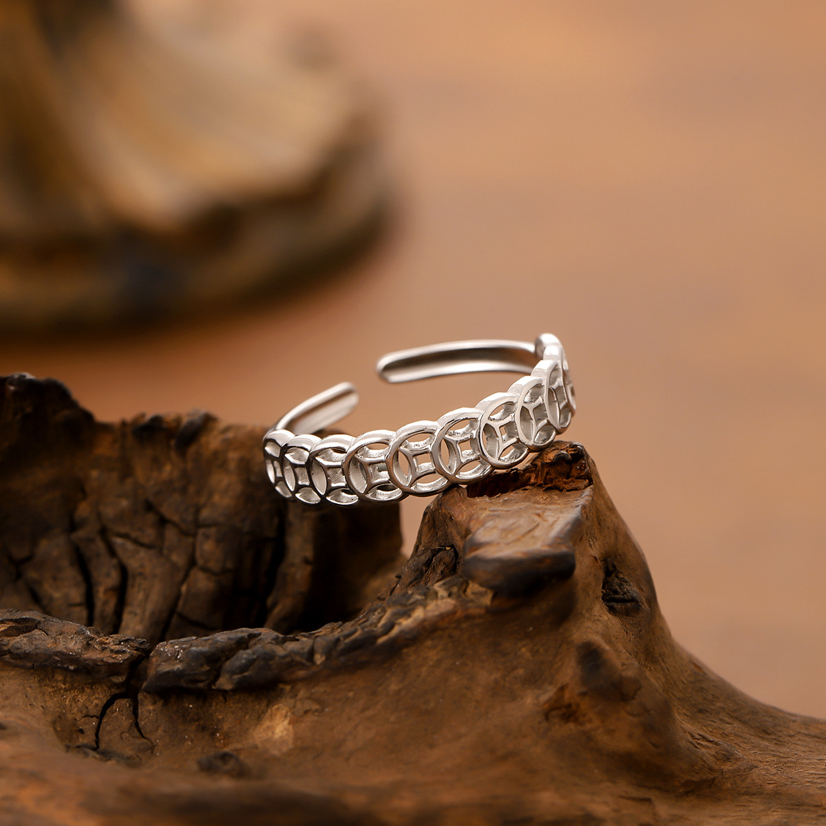 Lucky Coin Titanium Steel Ring For Women & Men, Hollow Coin Design, Feng Shui Wealth Lucky... thumbnail 3