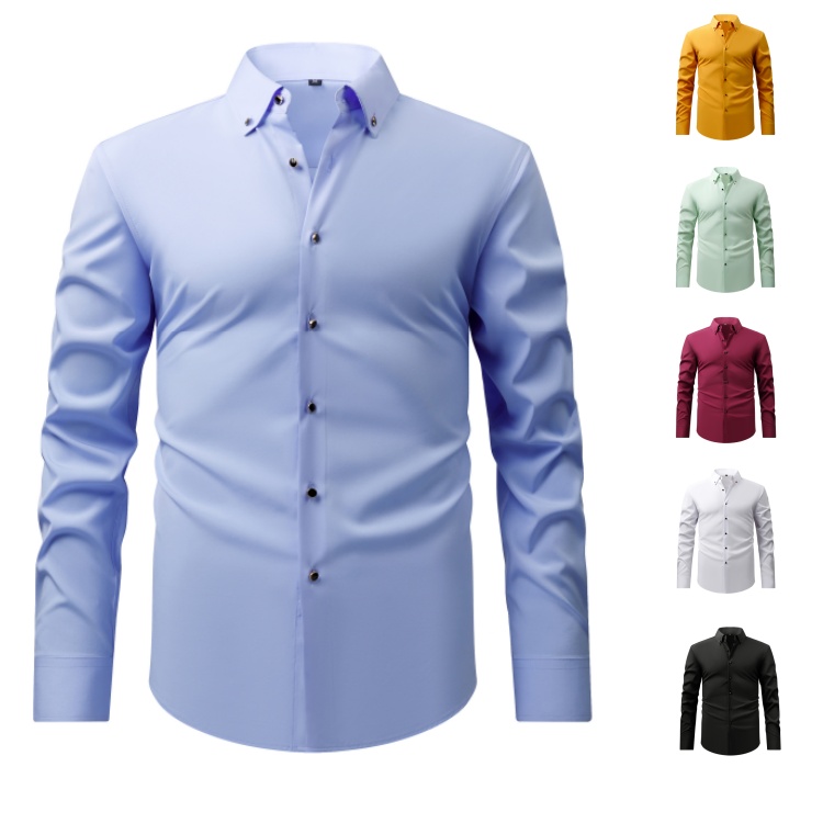 Men's Diamond Button Long Sleeve Shirt, Stretch Fabric, Spring & Autumn, Business Casual, Hot-selling Cross-border Foreign Trade New Top