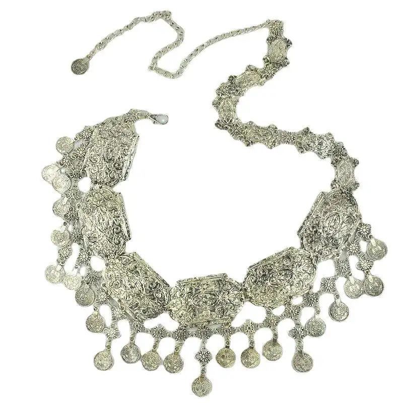 Beach Style Metal Fringed Waist Chain With Exaggerated Coin Carving Belt