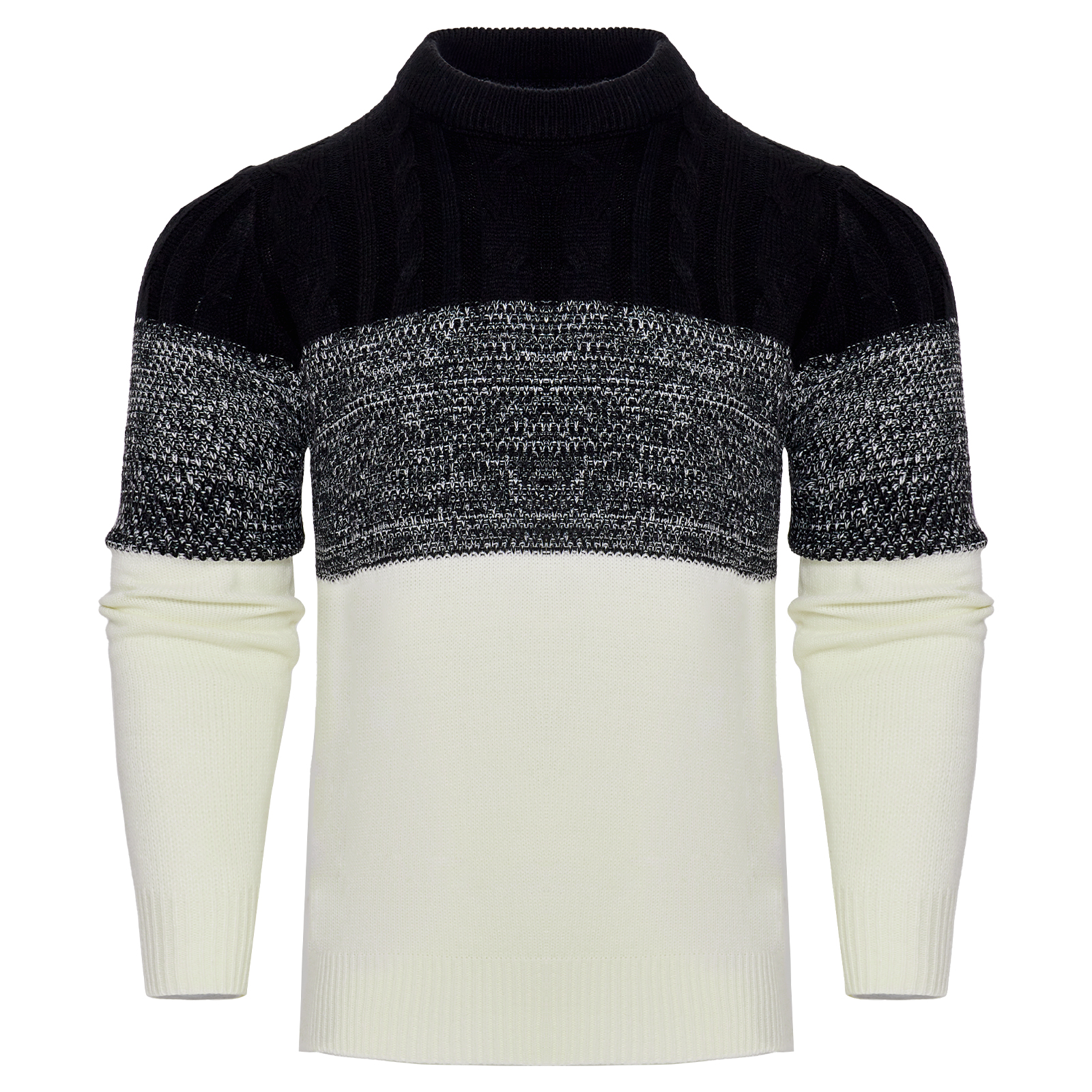 Mens-Casual-Color-Block-Long-Sleeve-Cable-Knit-Pullover-Sweater