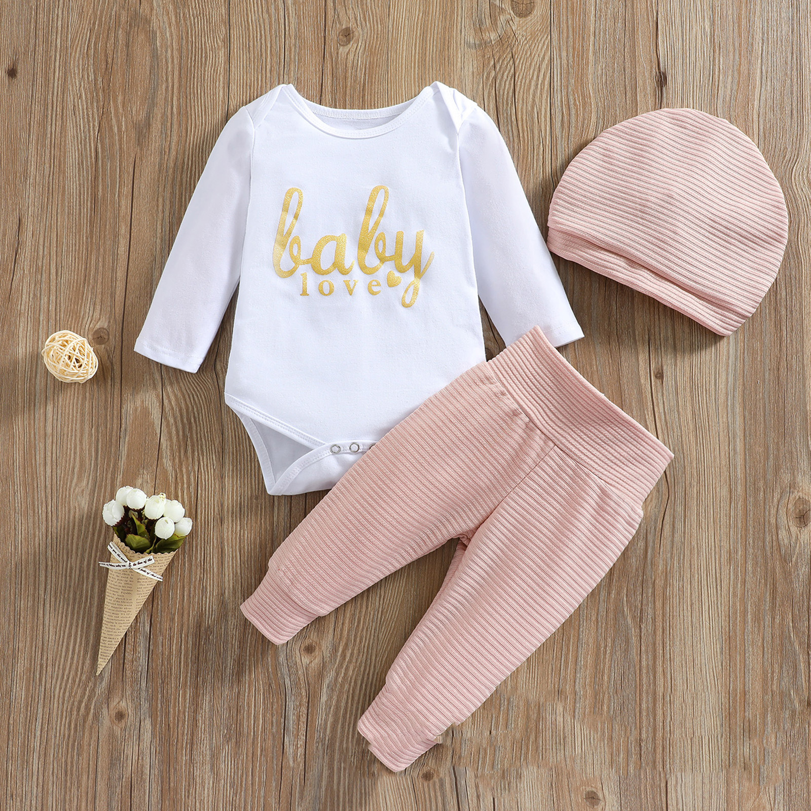 Children's Long Sleeve Letter Romper T-shirt Set